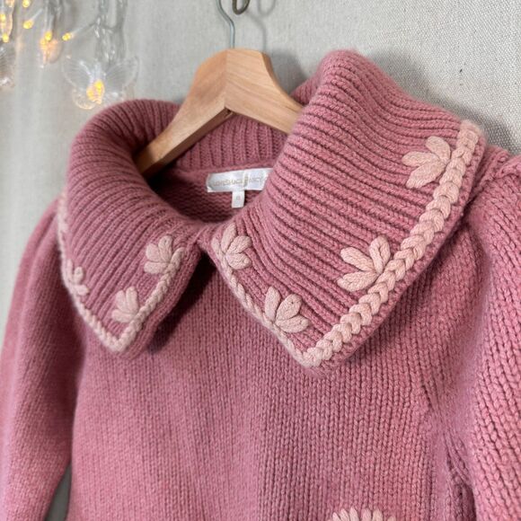 LoveShackFancy Union Collared Pullover in Rose Blush Size XS - Picture 9 of 16